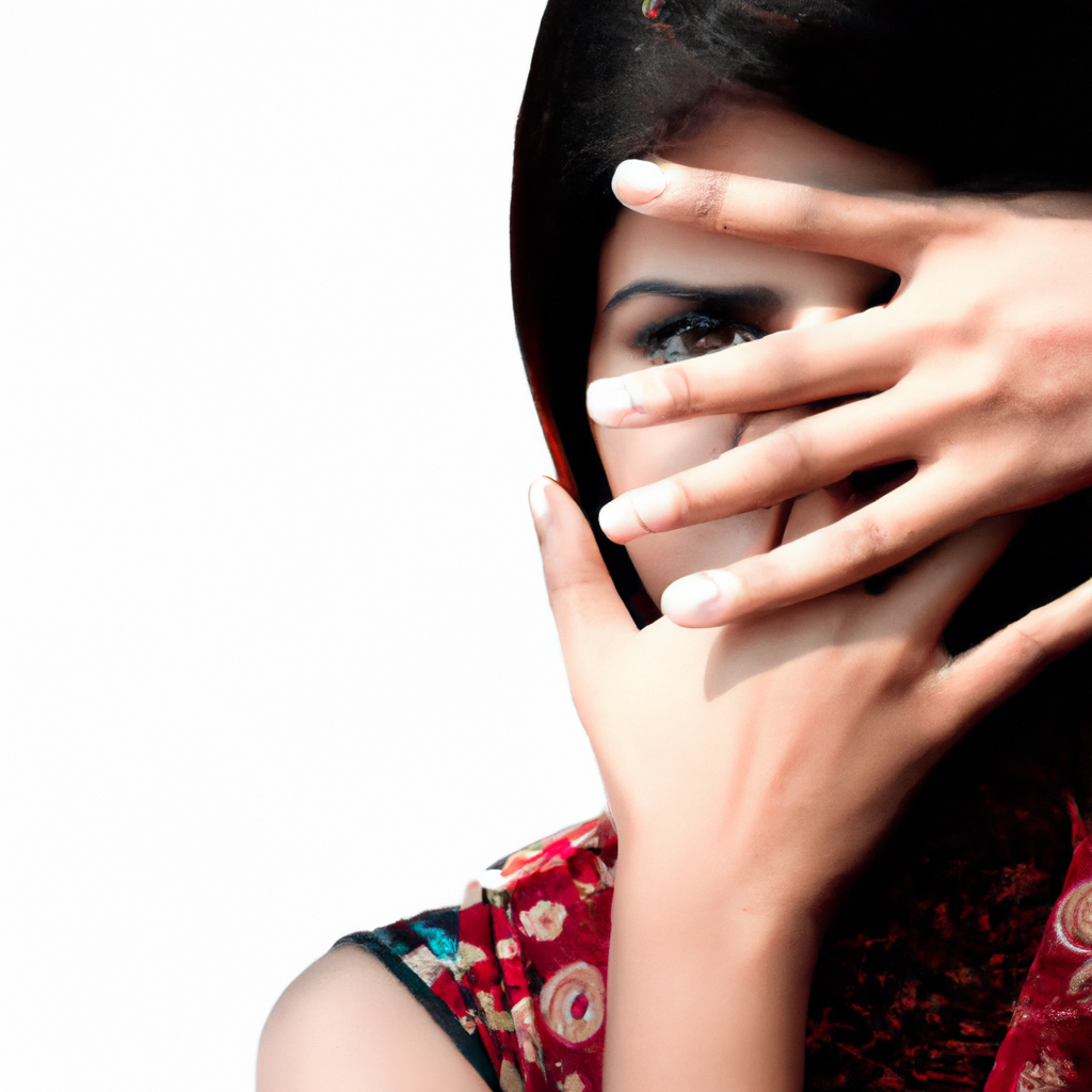 Retrato minimalista de mujer en fondo blanco con luz natural suave — imagen generada